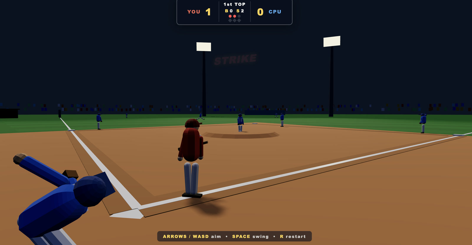 Hardball 3D TensorFold gameplay from behind the batter, with the inning scoreboard and field visible